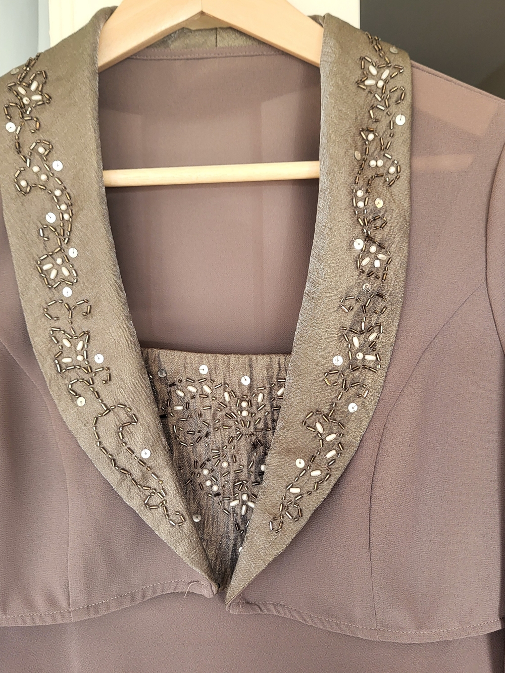 Laura Taupe Beaded Blazer with Embellished Collar With Matching Beaded Dress